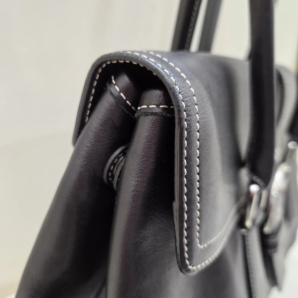 Coach Black Leather Satchel Tote | White Contrast Stitching | Turnlock Buckle | - Picture 4 of 6